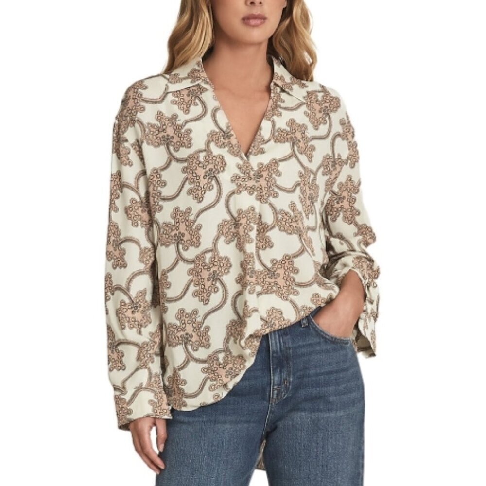 Reiss Suki Print Johnny Collar High Low Top Us 6, Nwot